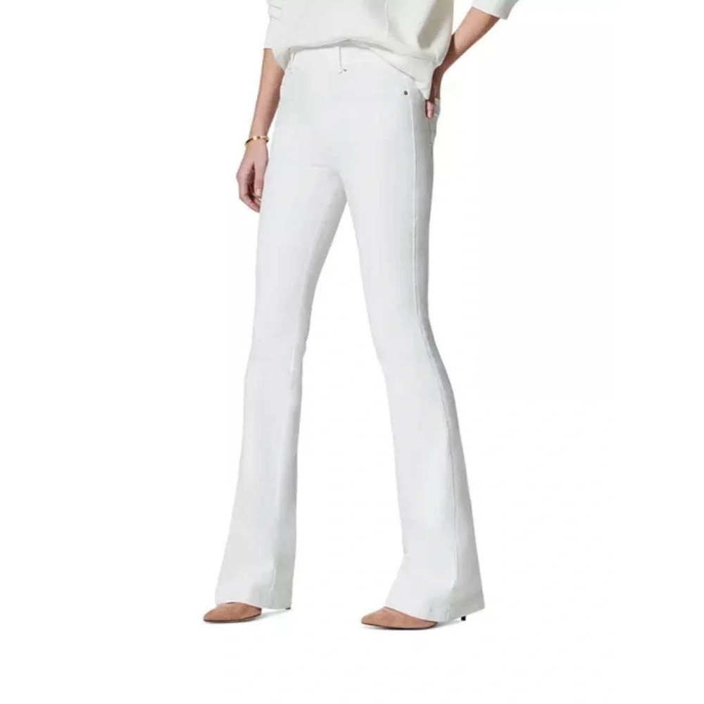 Spanx Flare Jeans Womens Medium Petite White Pull On Stretch Denim Minimalist